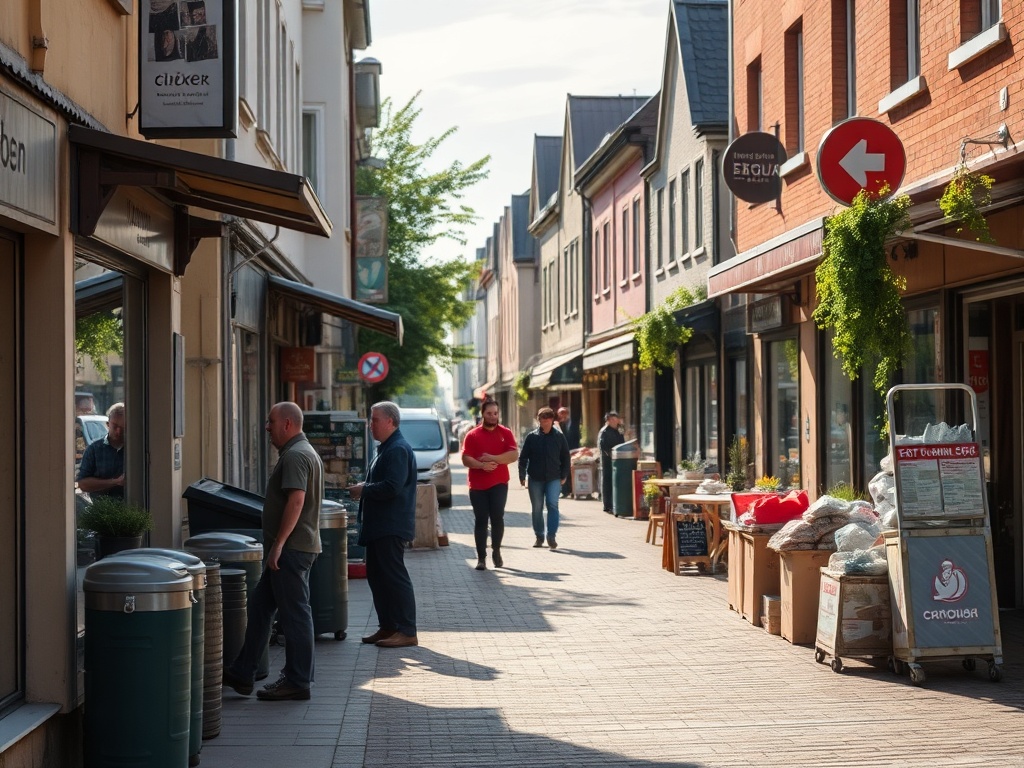 Ilustracja symbolizująca rozwój i administrację miejską w Piastowie
